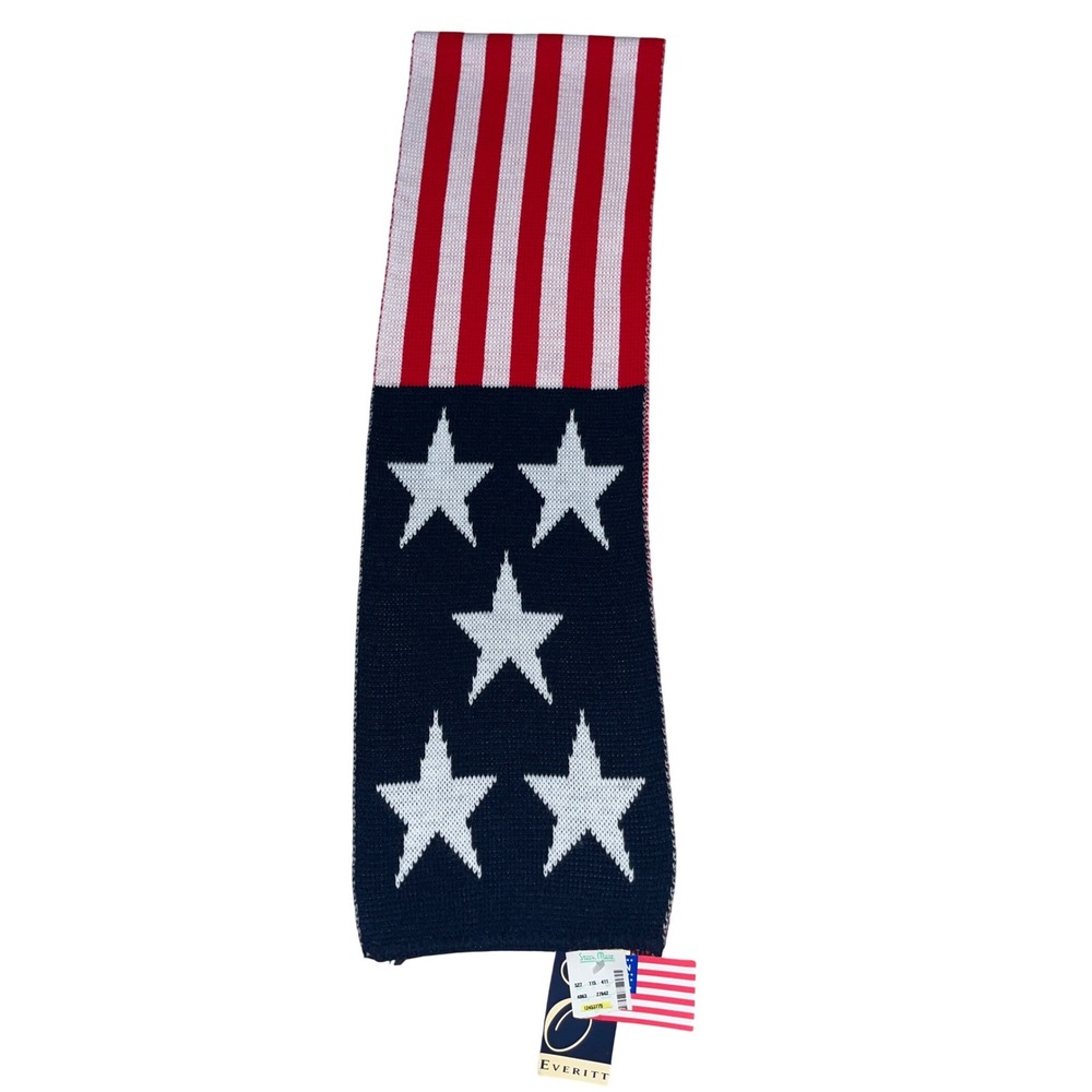 Everitt American Flag Knit Scarf Red White Blue Stars Stripes Patriotic NWT